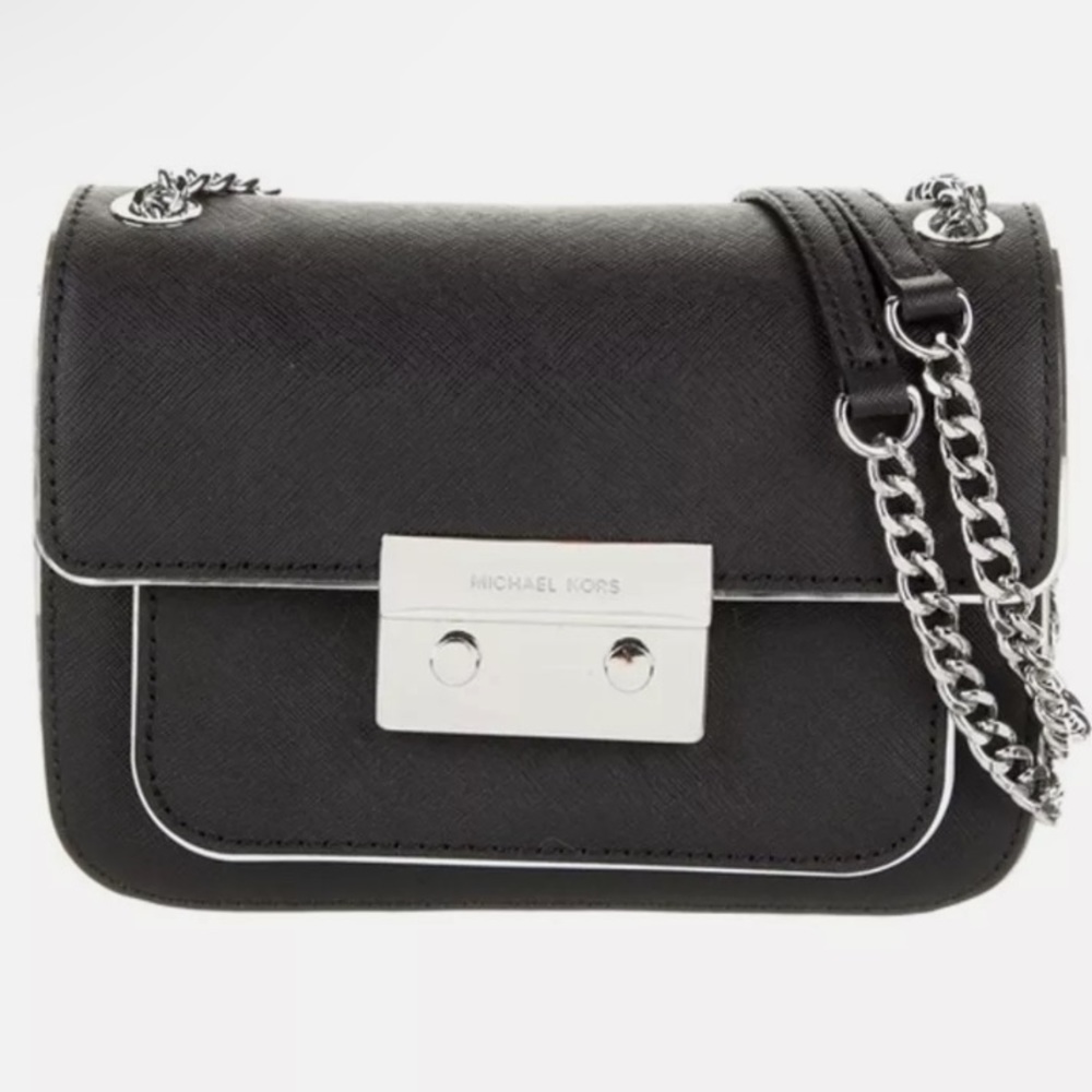 Michael Kors Sloan Specchio Silver Black Saffiano Leather Crossbody - Picture 2 of 6